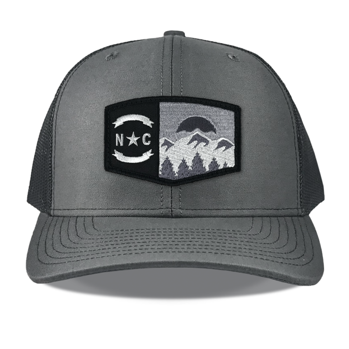 Richardson-112-charcoal-snapback-trucker-north-carolina-mountains-embroidered-black-patch