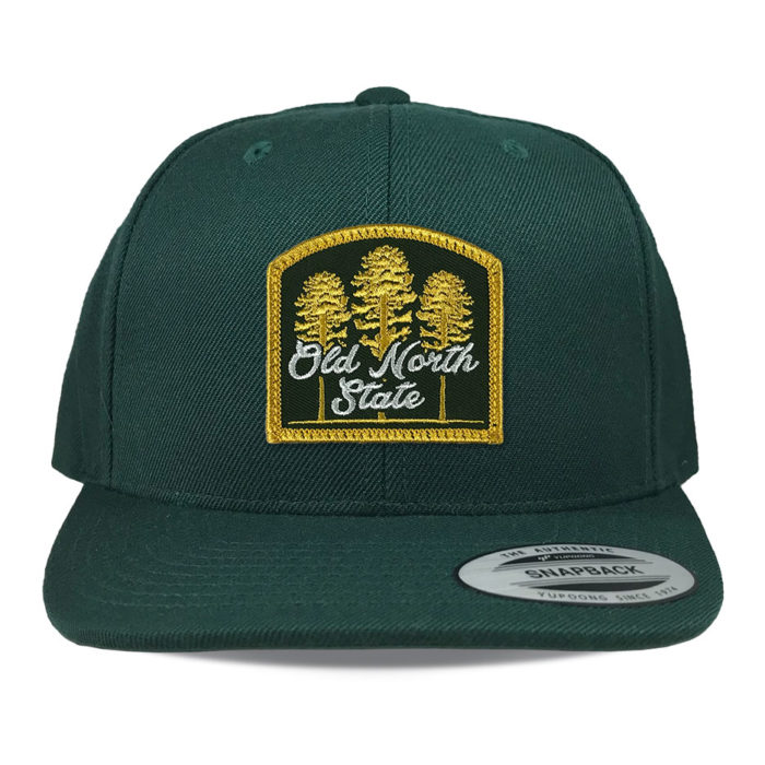 Yupoong-6089-spruce-flat-bill-snapback-old-north-state-land-of-the-pines-patch